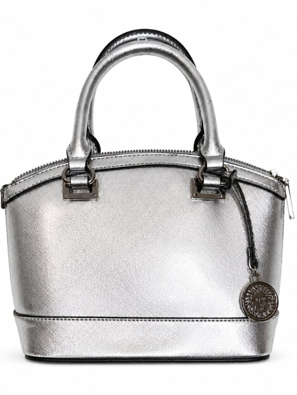 Anne Klein Silver Metallic Satchel Handbag Small Tote Purse Work Bag